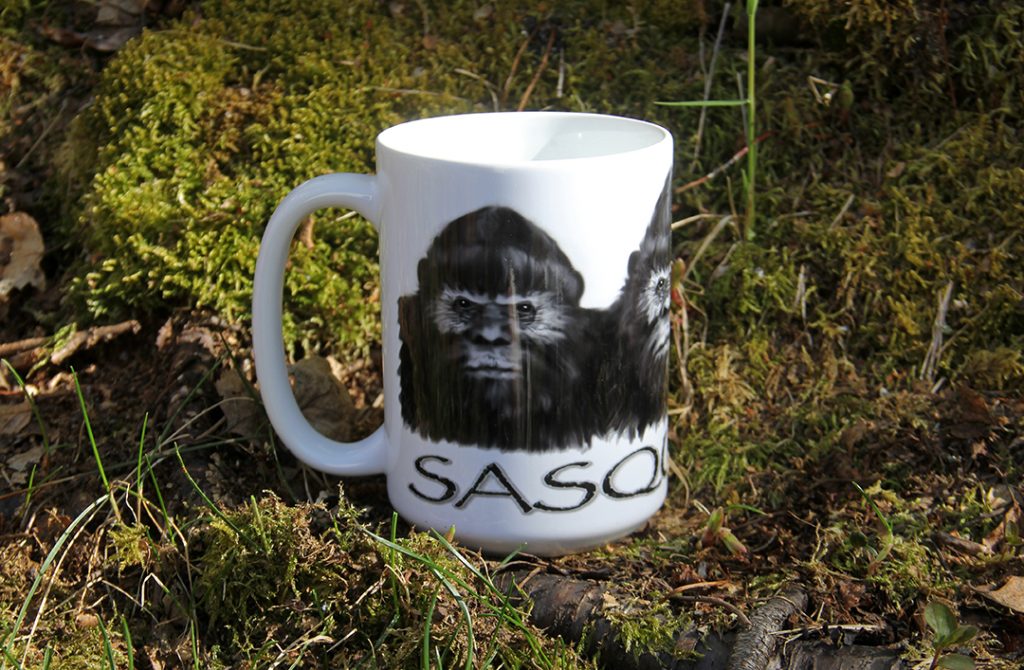 Bigfoot printed coffee cup.