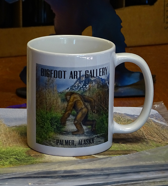 Bigfoot printed coffee cup.