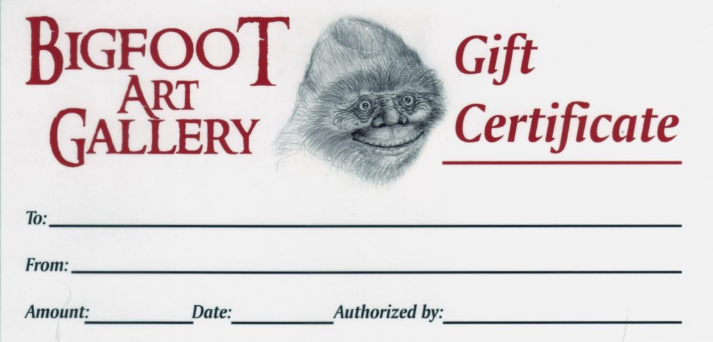 Bigfoot Art Gallery Certificate image for sale online or at the gallery.