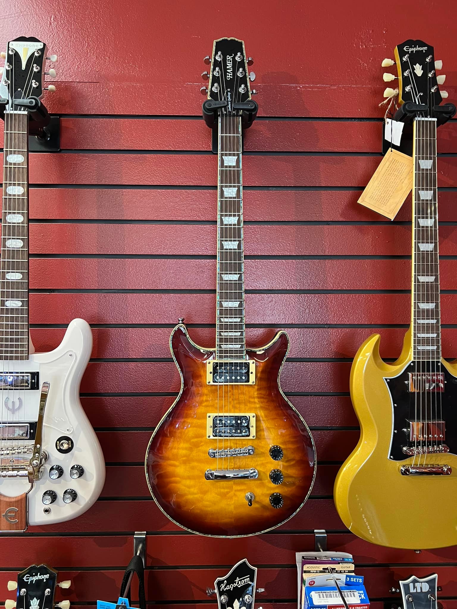 Photo of guitars you can purchase at the gallery.