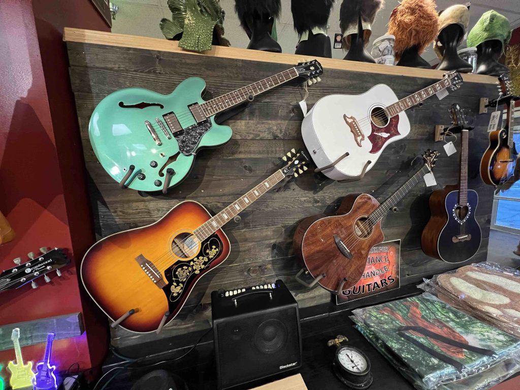 Photo of guitars you can purchase at the gallery.