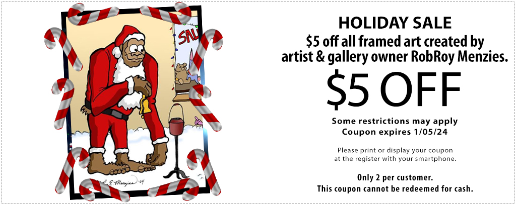 This coupon can be used for  off all art created by artist and business owner RobRoy Menzies..