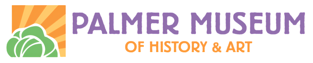 Graphic art logo of Palmer Museum of History & Art depicting a large cabbage and a sunrise.